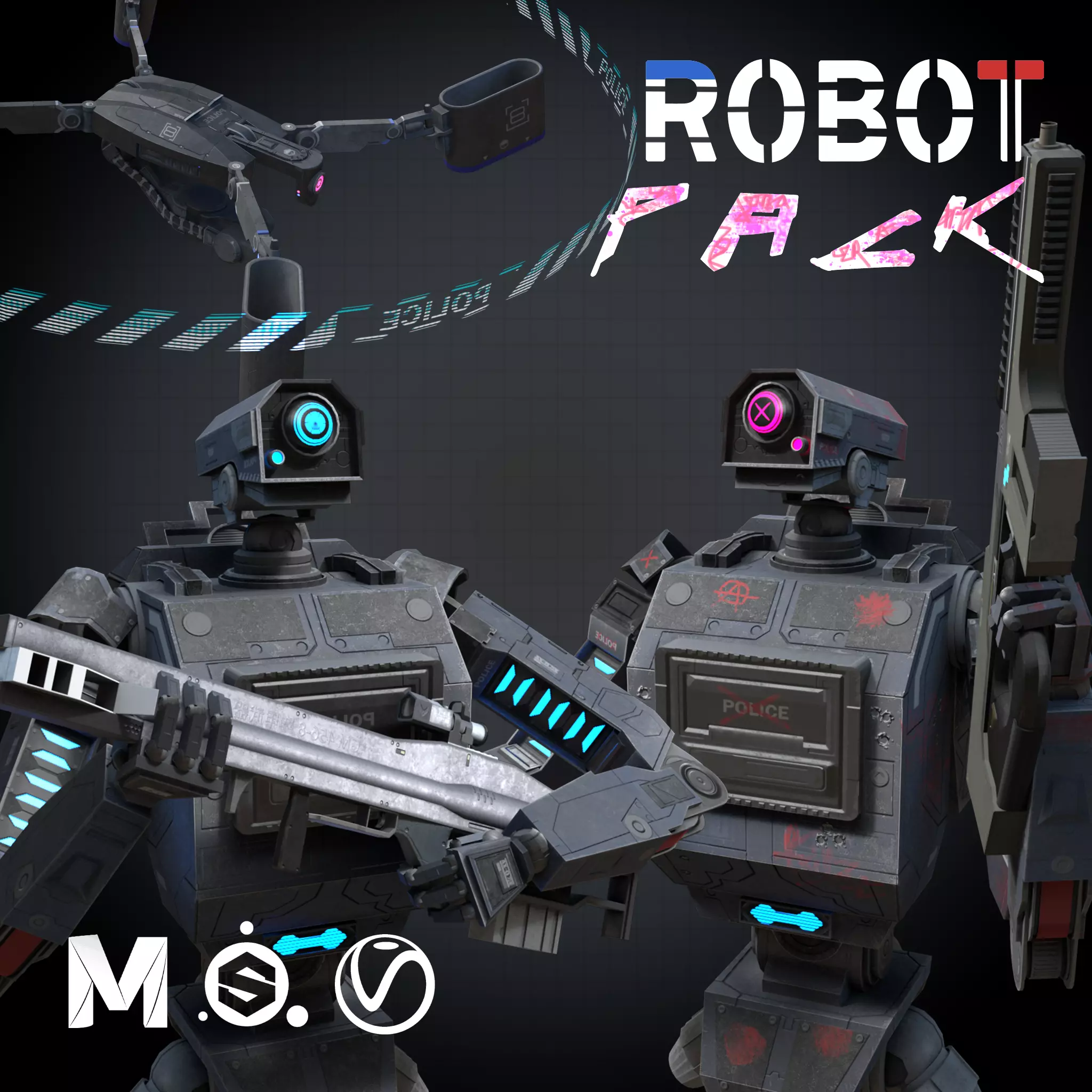 Sci-fi Robot pack Free low-poly 3D model_0