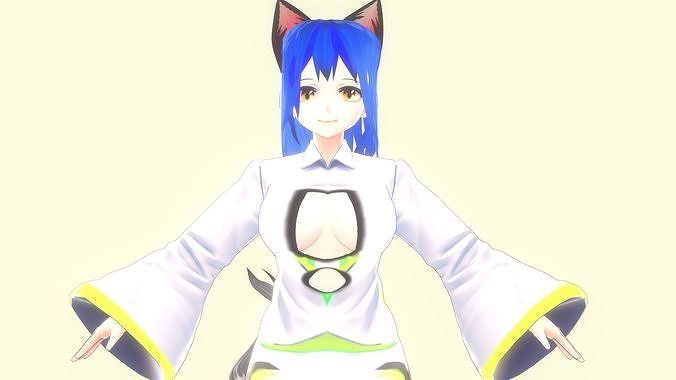 ASIAN GIRL CHINESE CAT 3D MODEL RIGGED T POSE SHAPE KEYS NEKO 4 Low-poly 3D model