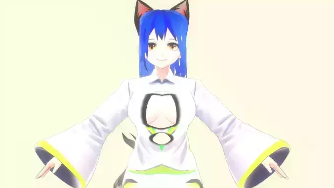 ASIAN GIRL CHINESE CAT 3D MODEL RIGGED T POSE SHAPE KEYS NEKO 4 Low-poly 3D model