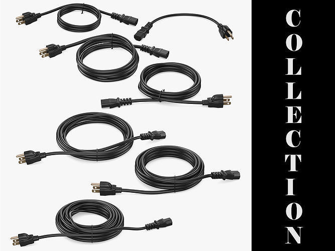 7 Power Cords Collection 3D model