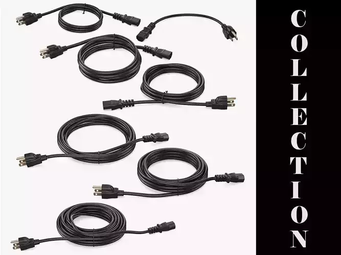 7 Power Cords Collection 3D model