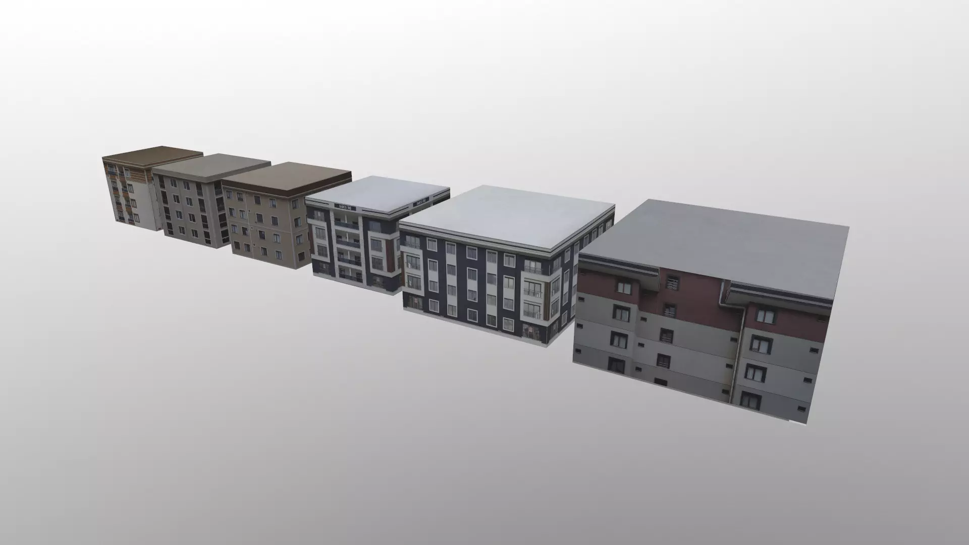 6 buildings in with one map Low-poly 3D model_0