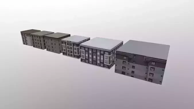 6 buildings in with one map Low-poly 3D model