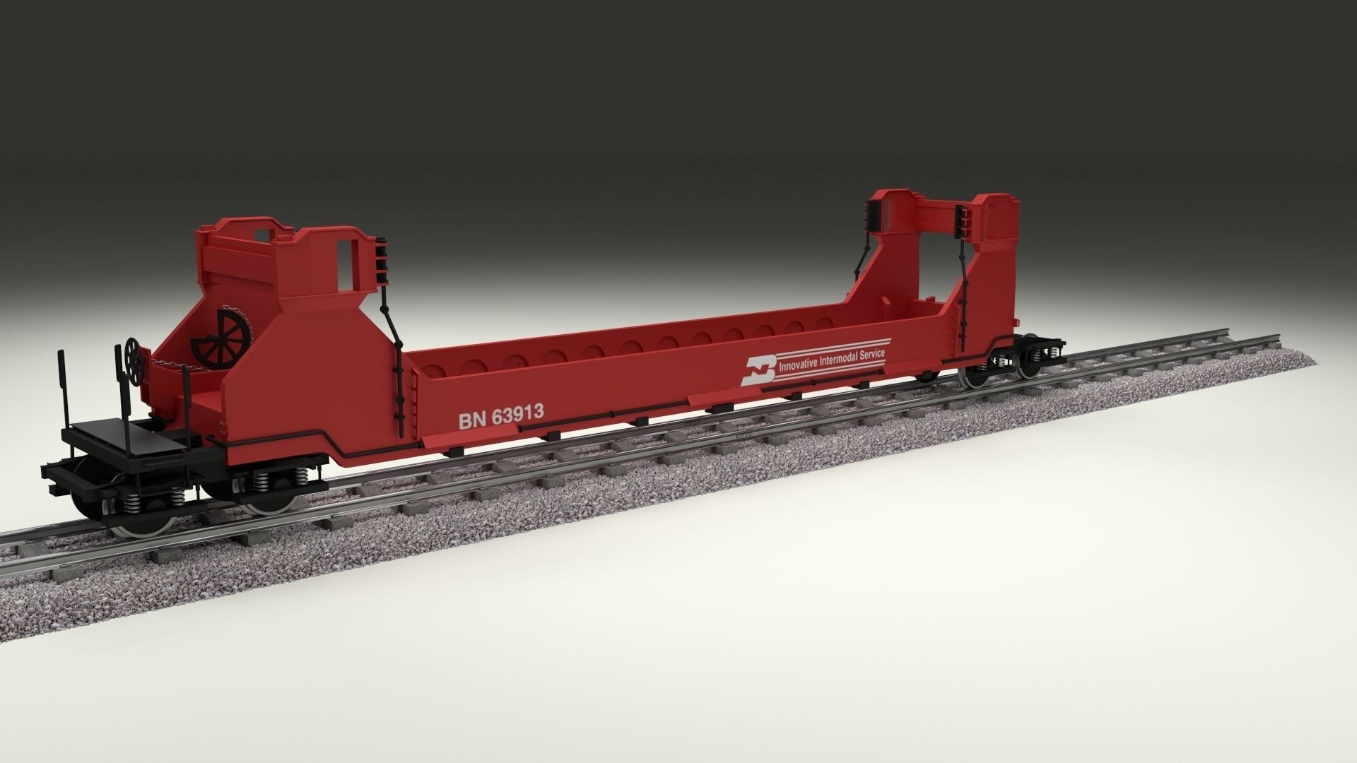 Red Train Well Car 3D model_19