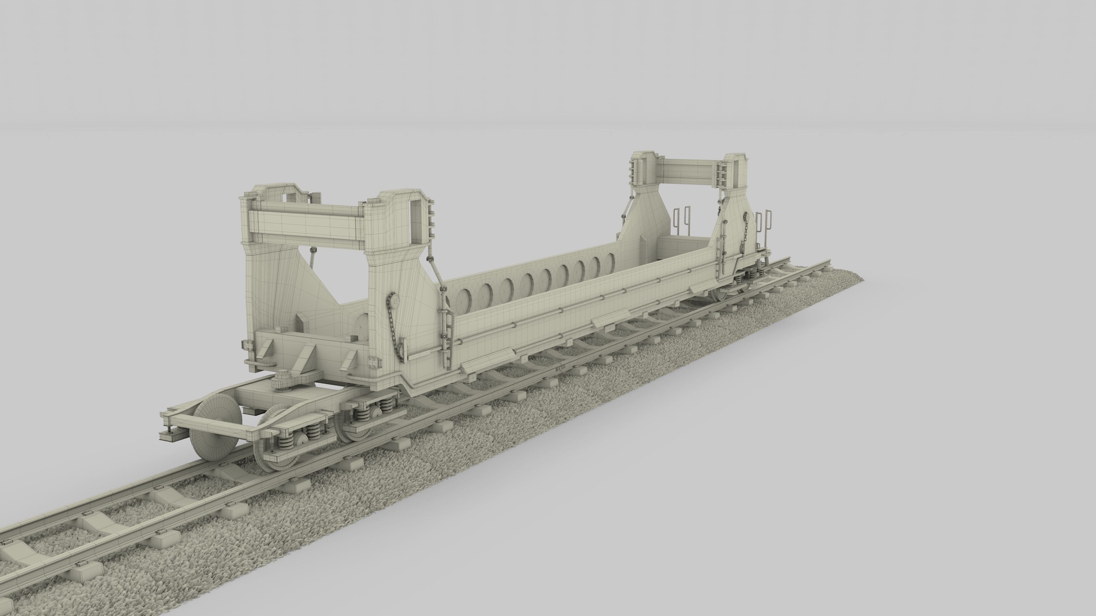 Red Train Well Car 3D model_27