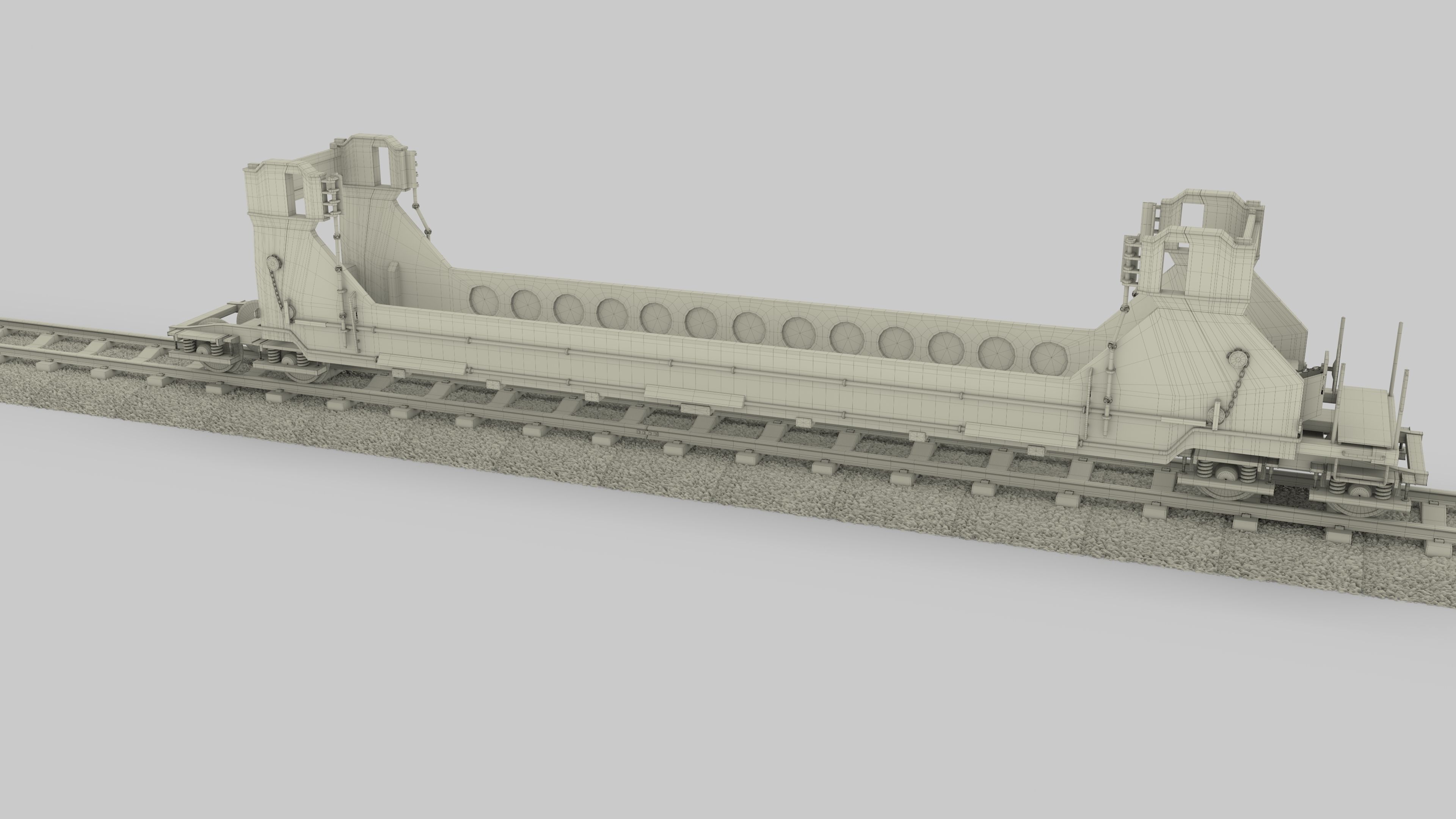 Red Train Well Car 3D model_14