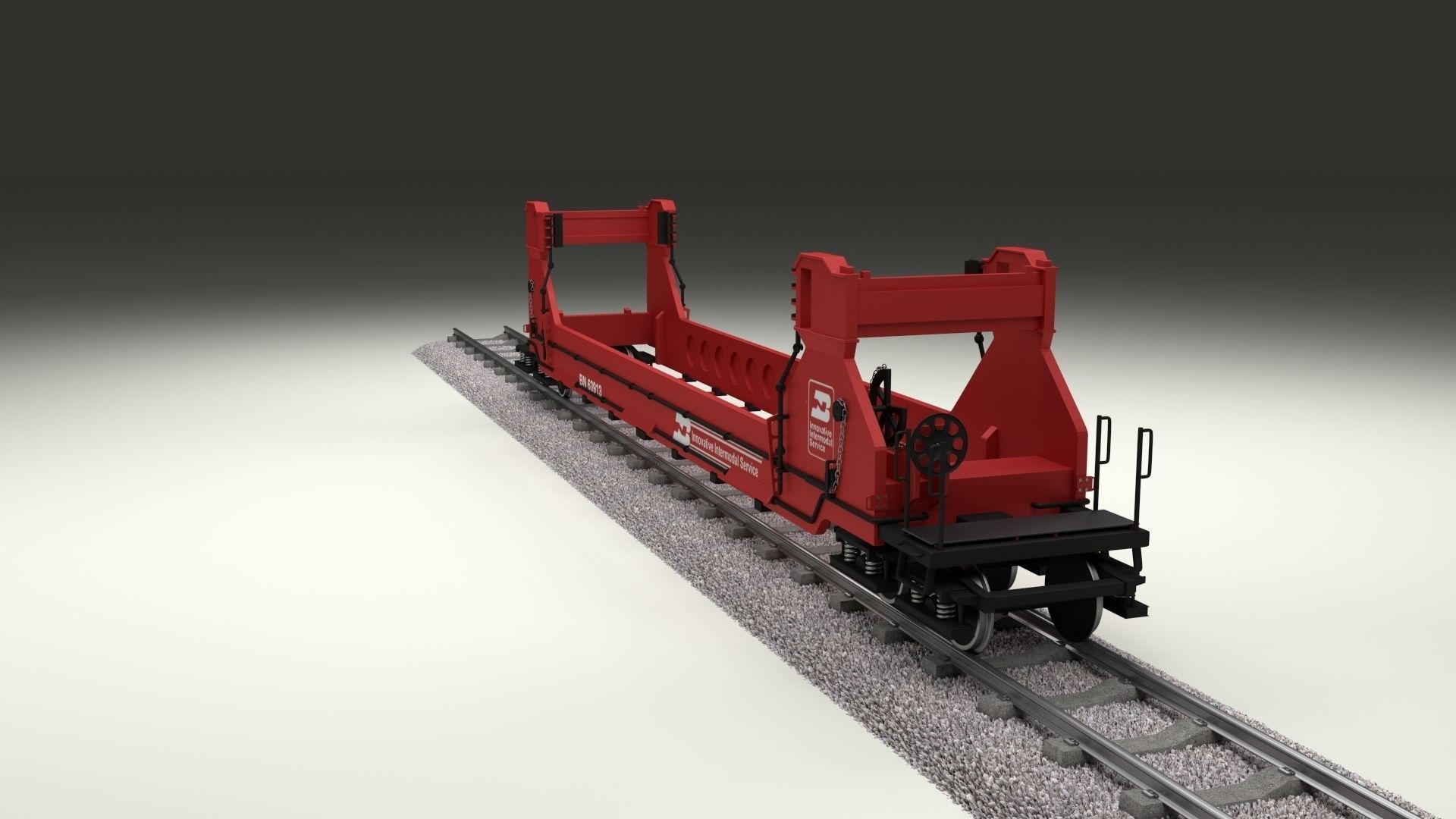 Red Train Well Car 3D model_10