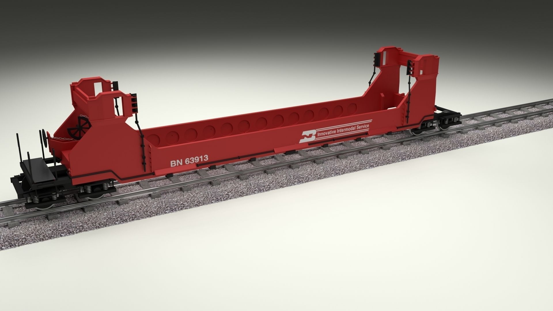 Red Train Well Car 3D model_16