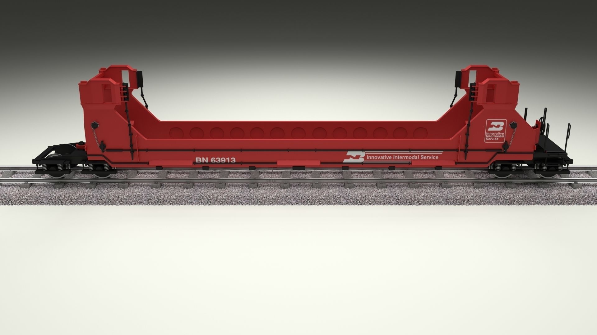 Red Train Well Car 3D model_25