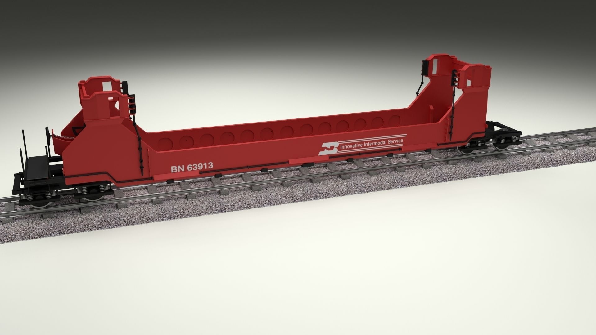 Red Train Well Car 3D model_23