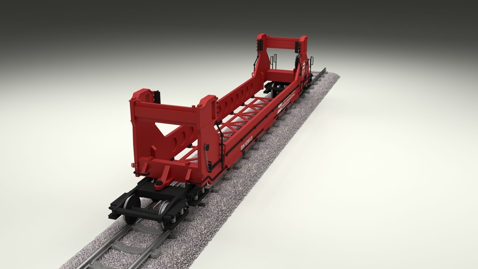 Red Train Well Car 3D model_12