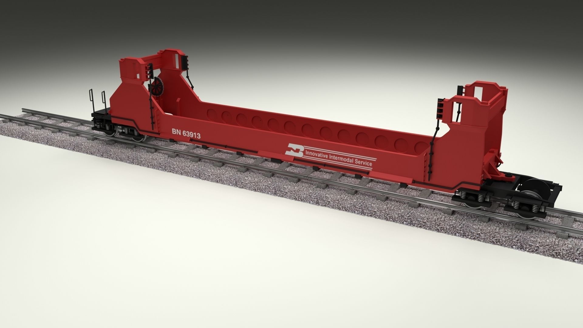 Red Train Well Car 3D model_15