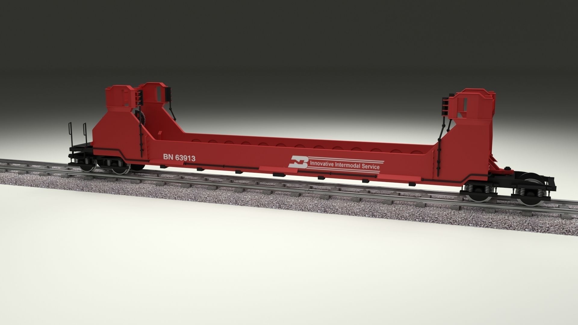 Red Train Well Car 3D model_1