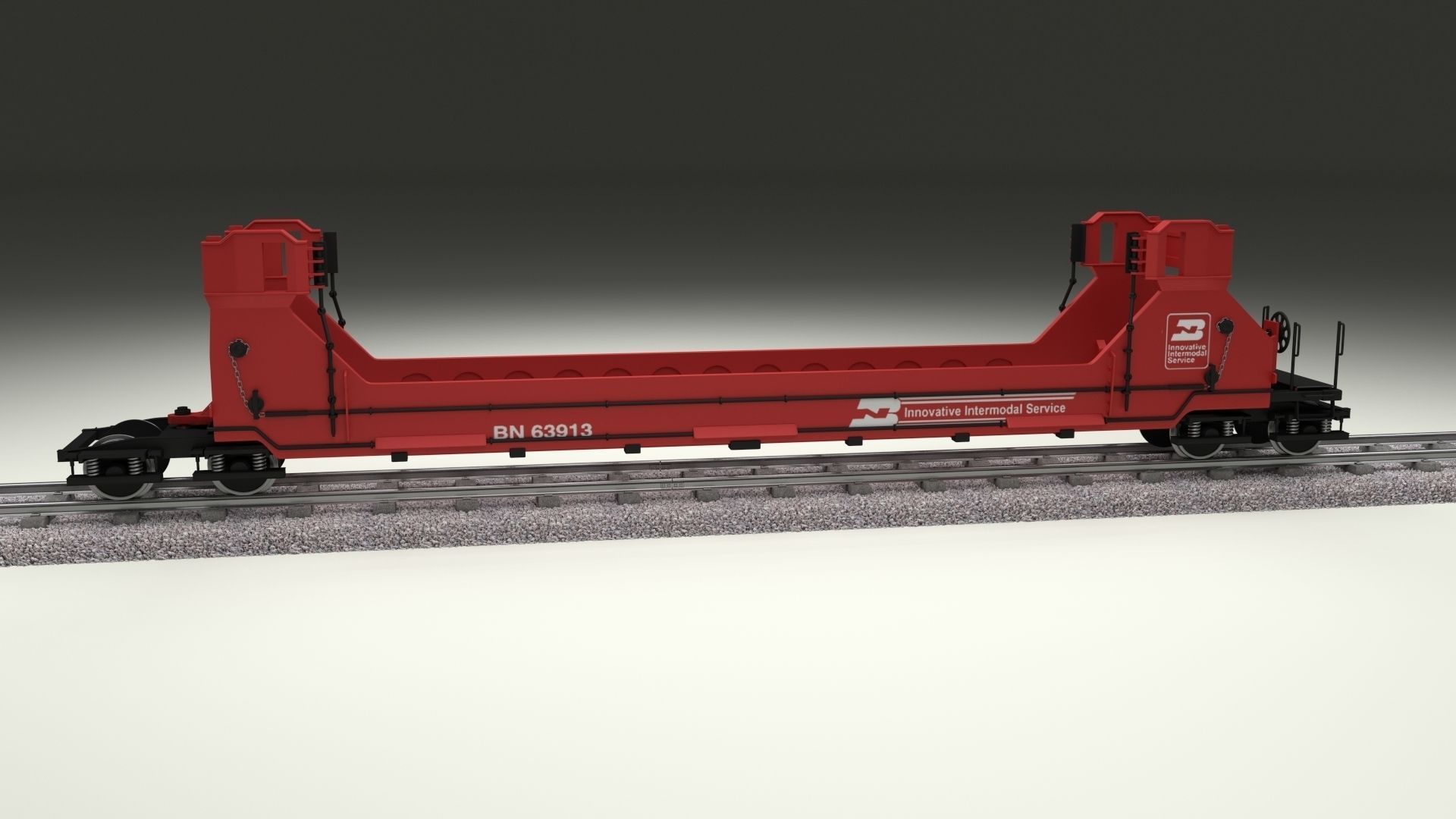 Red Train Well Car 3D model_7
