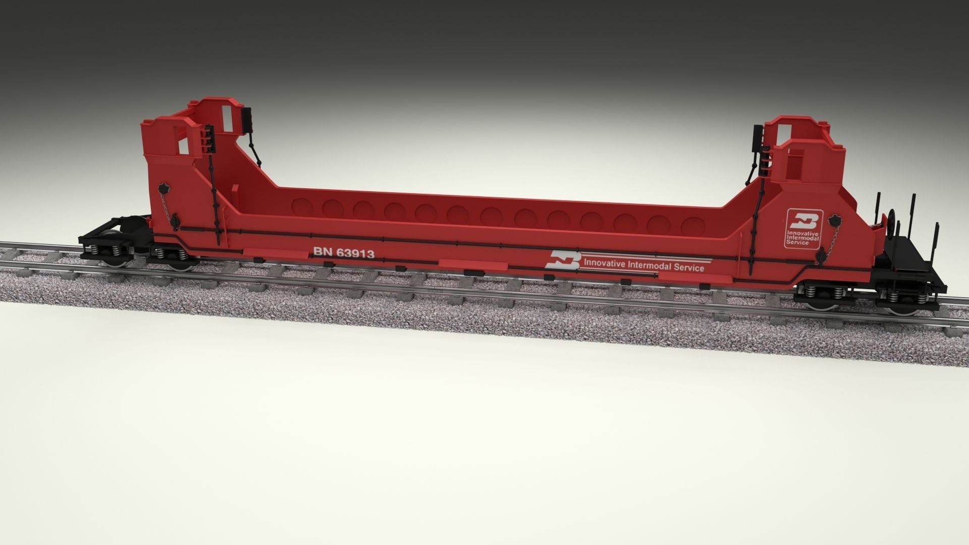Red Train Well Car 3D model_3