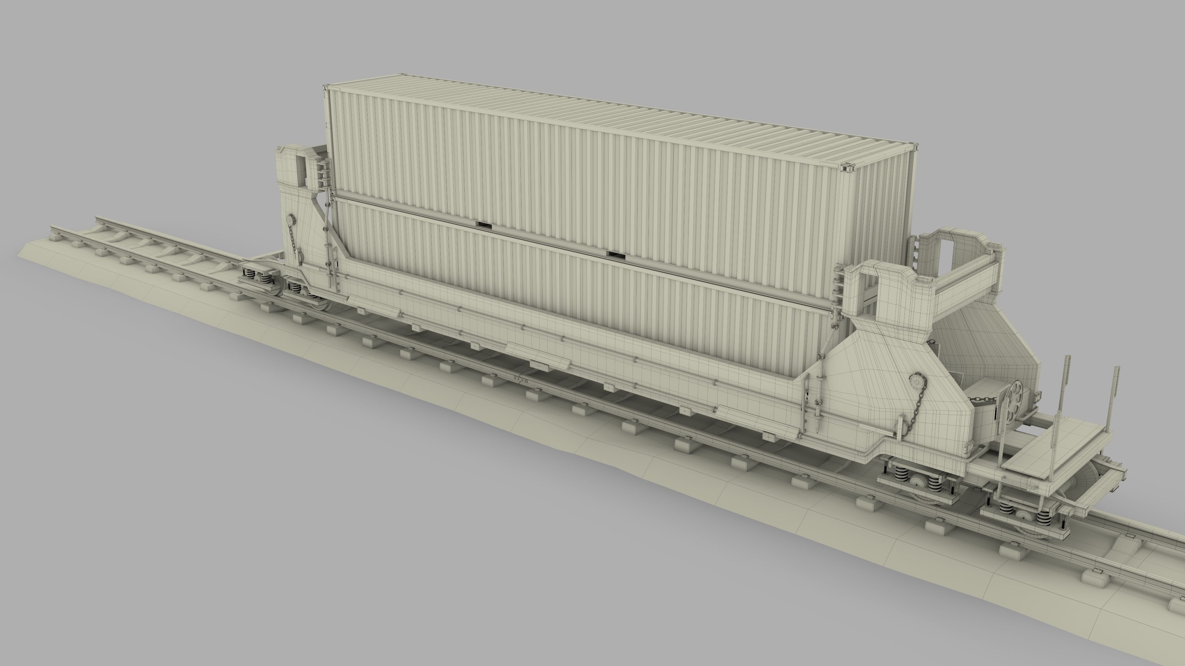 Brown Train Well Car w Containers 3D model_22