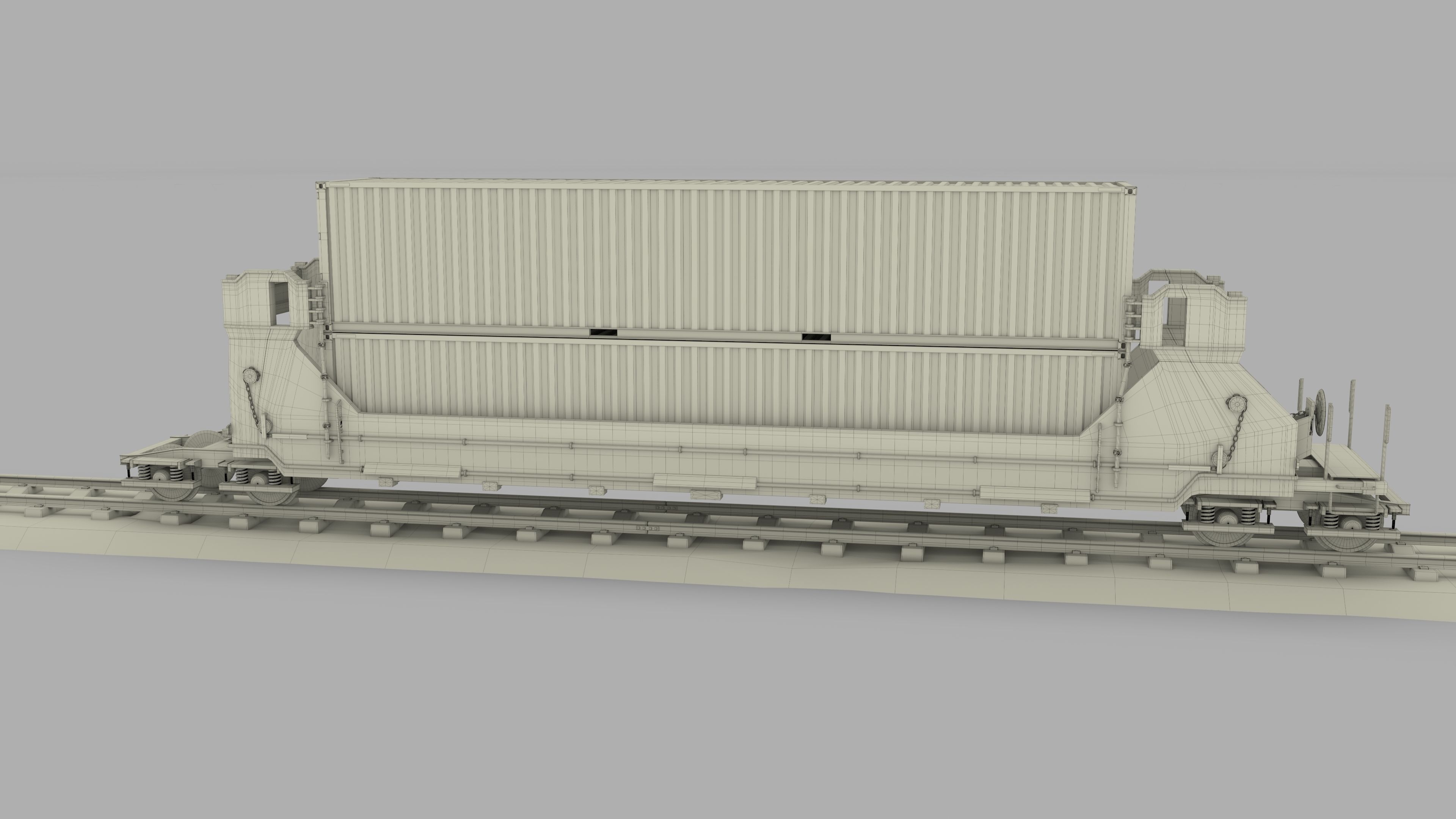 Brown Train Well Car w Containers 3D model_17