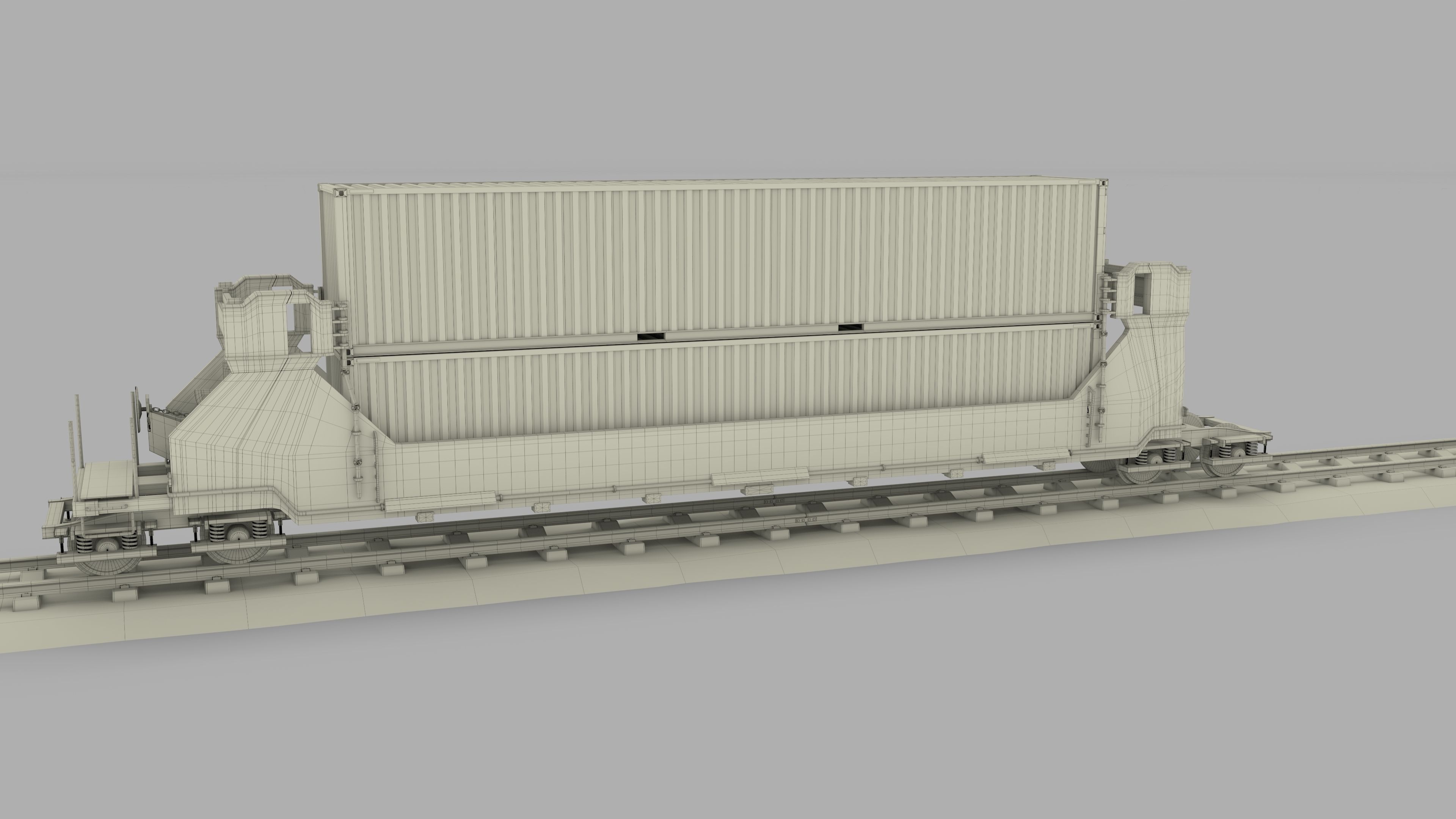 Brown Train Well Car w Containers 3D model_18