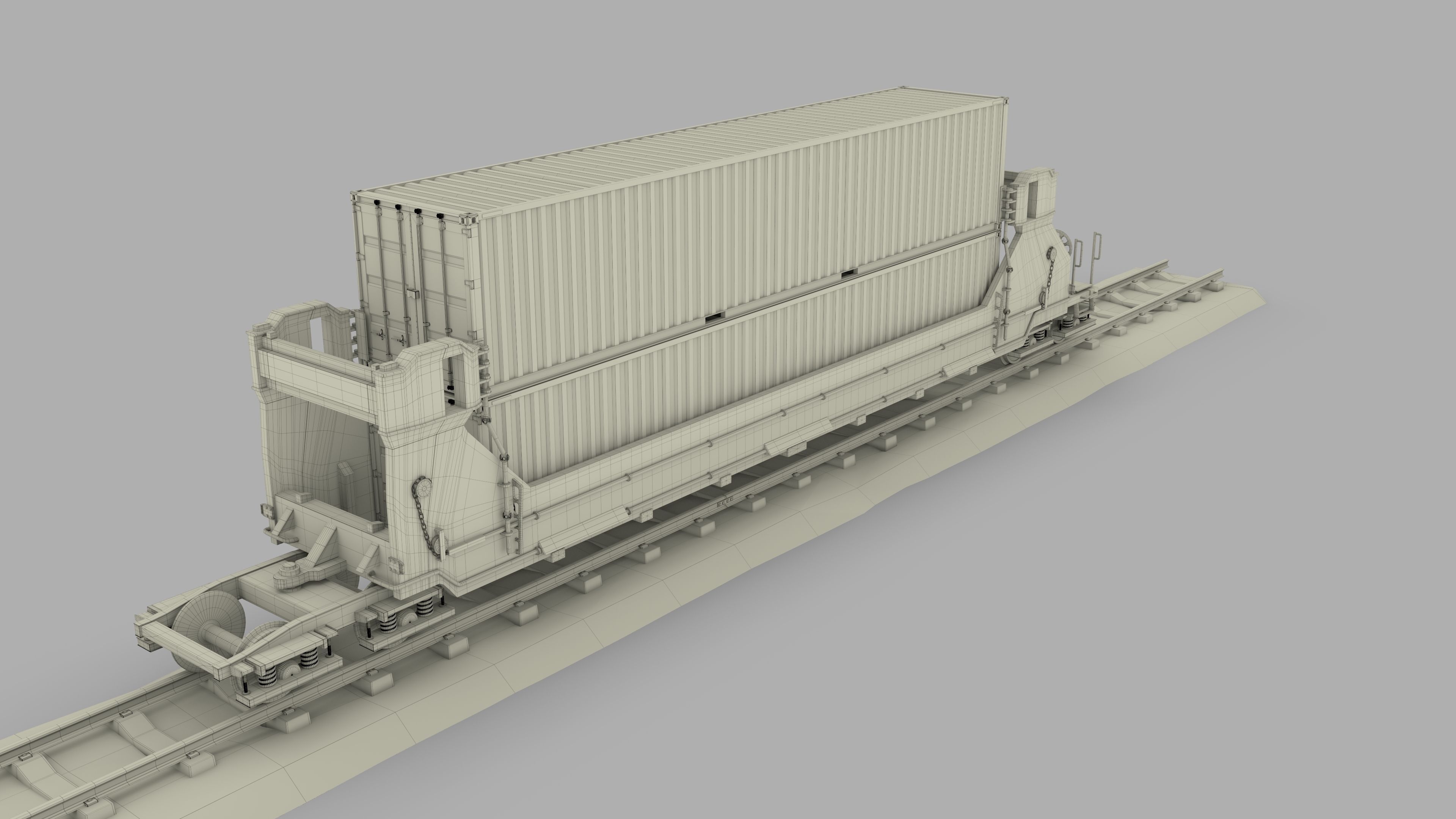 Brown Train Well Car w Containers 3D model_23