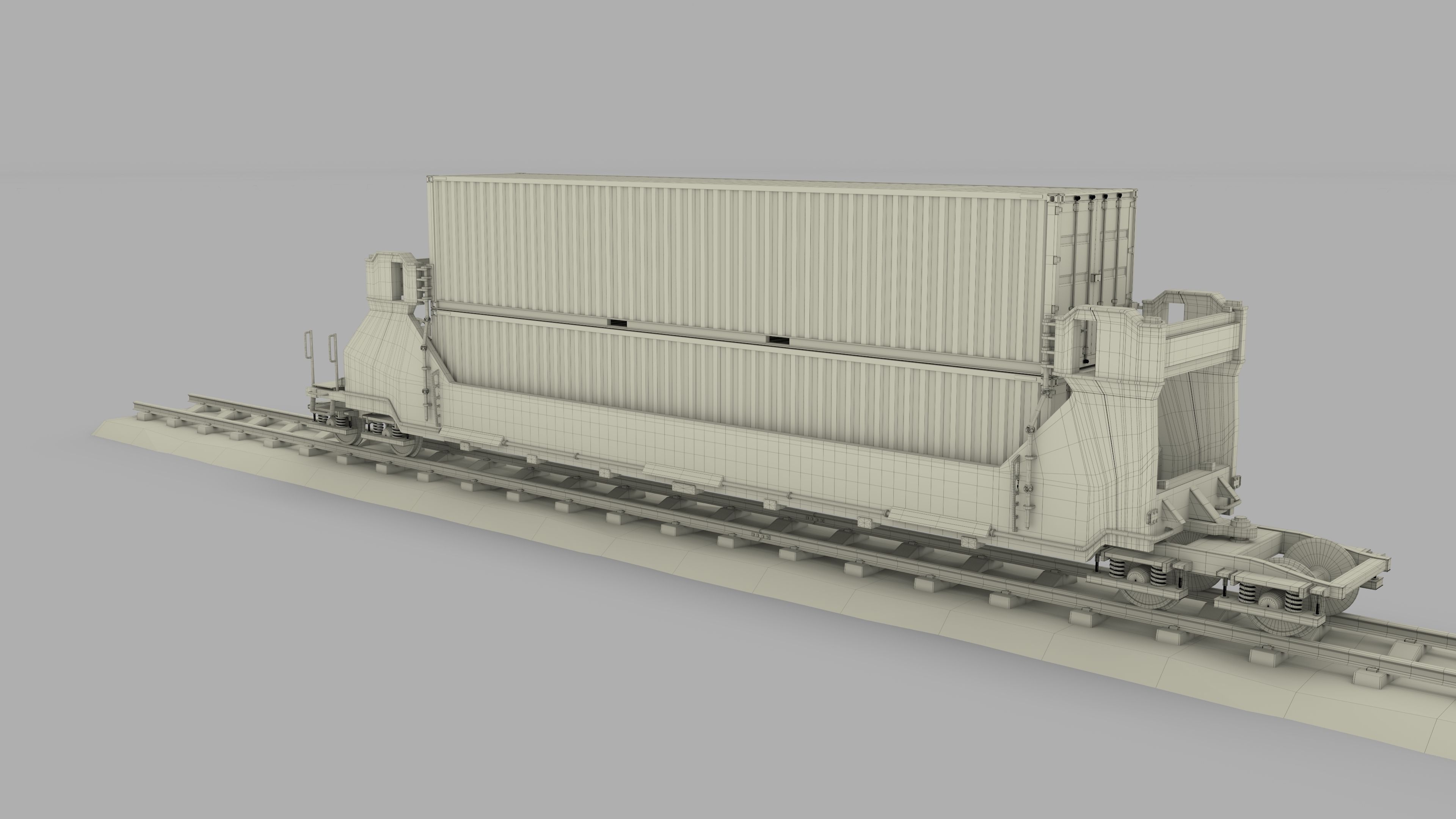 Brown Train Well Car w Containers 3D model_26