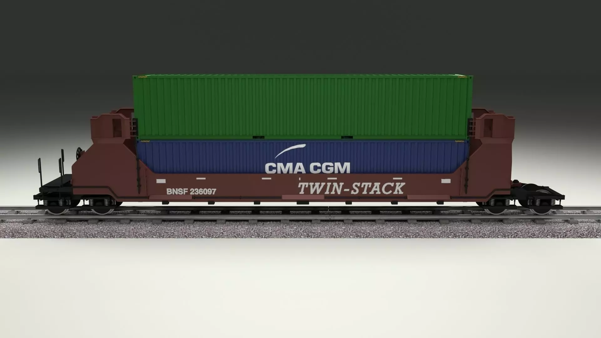 Brown Train Well Car w Containers 3D model_0
