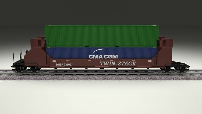 Brown Train Well Car w Containers 3D model