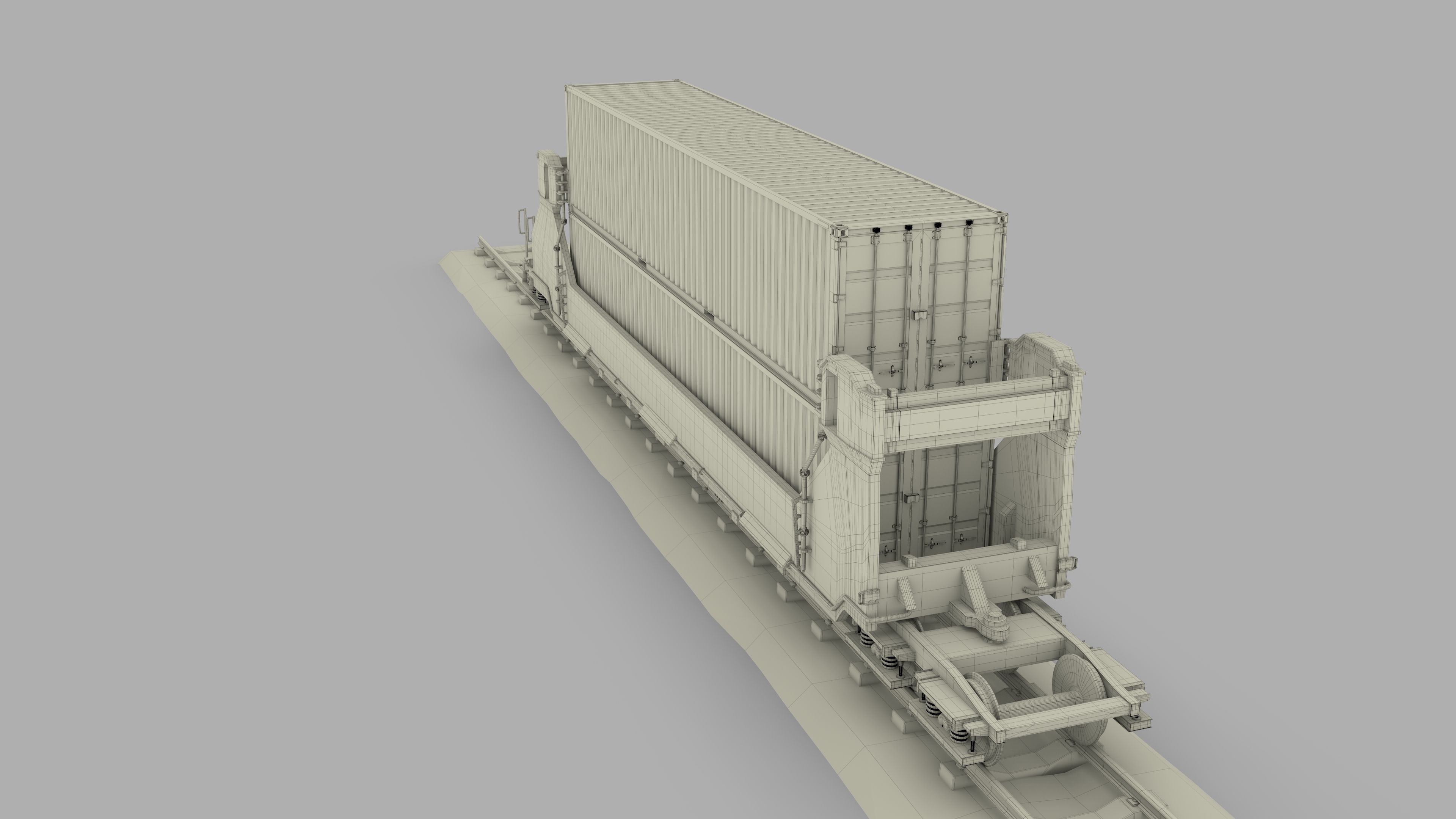 Brown Train Well Car w Containers 3D model_14