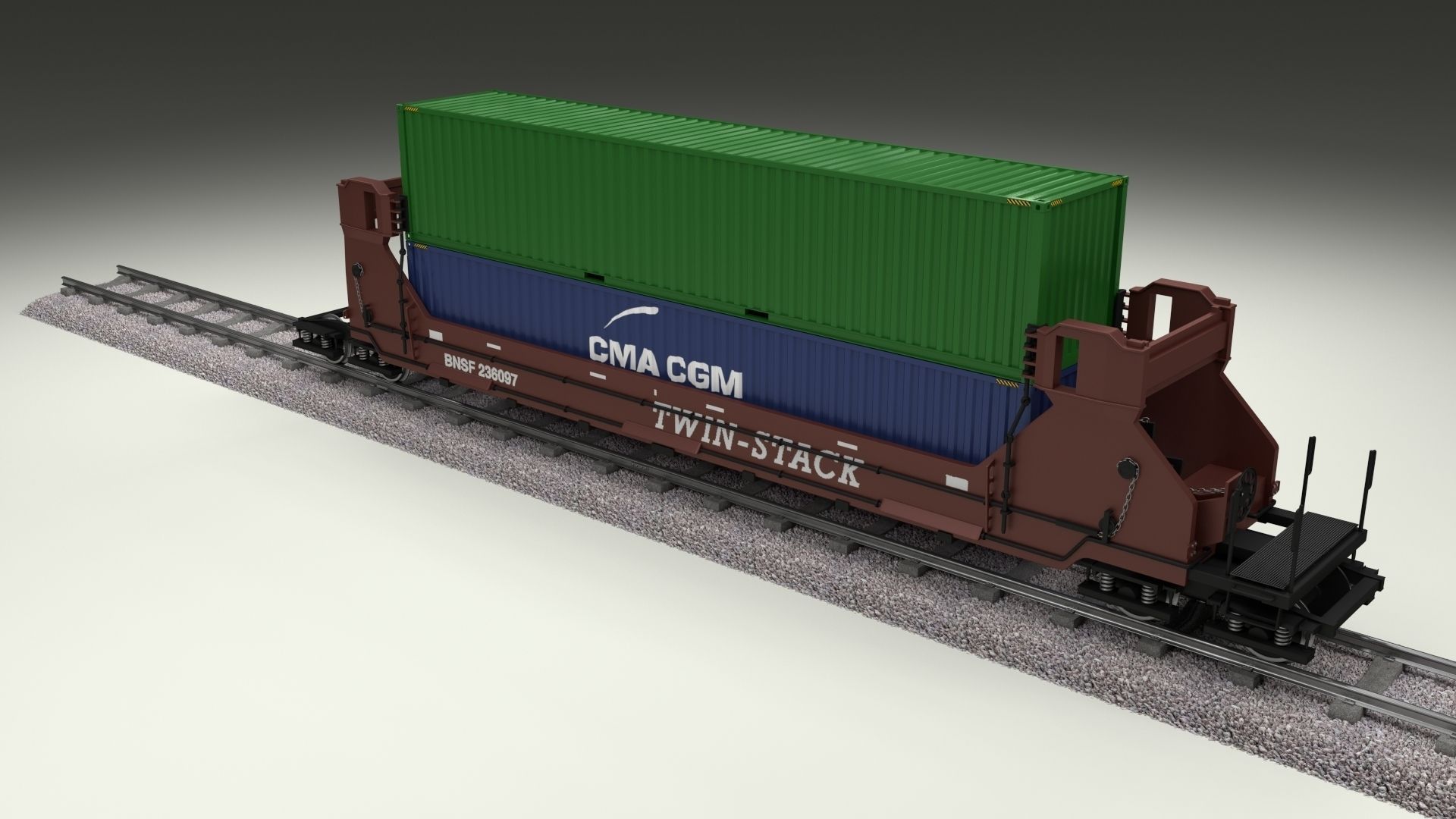 Brown Train Well Car w Containers 3D model_12