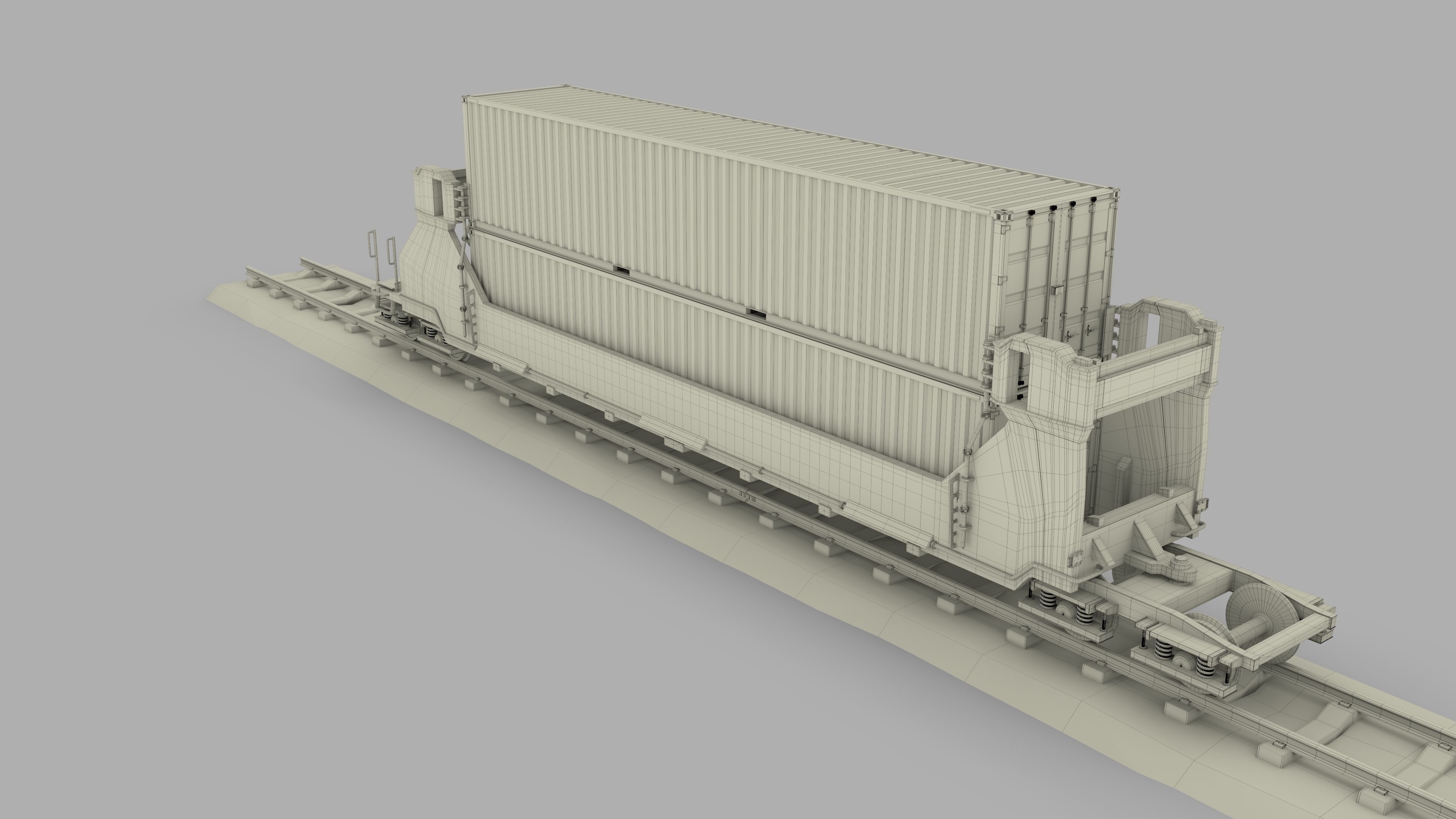 Brown Train Well Car w Containers 3D model_27