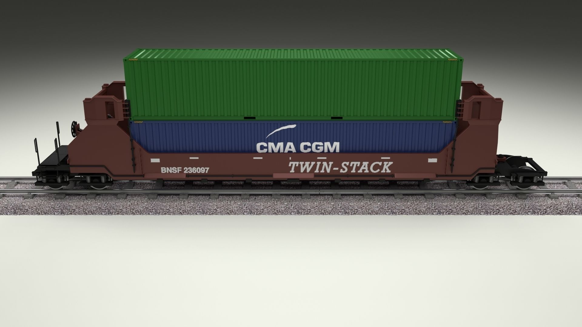Brown Train Well Car w Containers 3D model_11