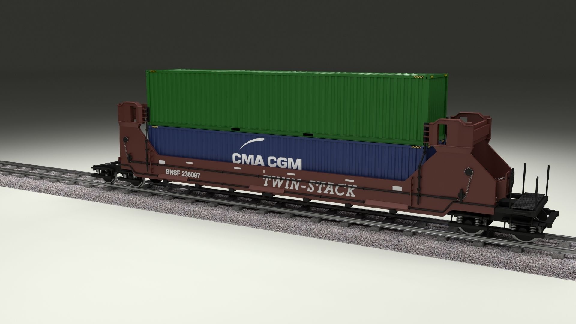 Brown Train Well Car w Containers 3D model_9