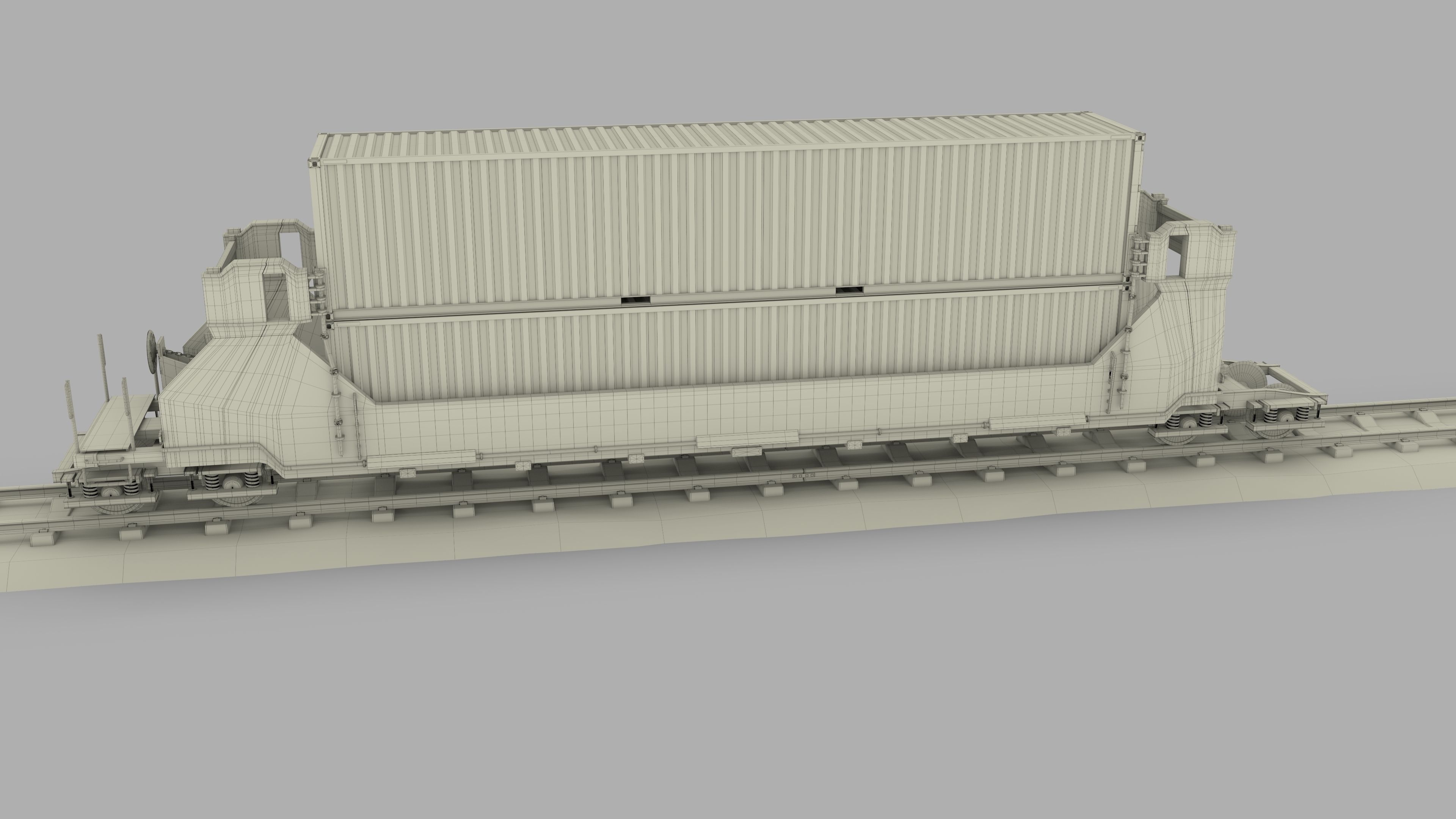 Brown Train Well Car w Containers 3D model_25