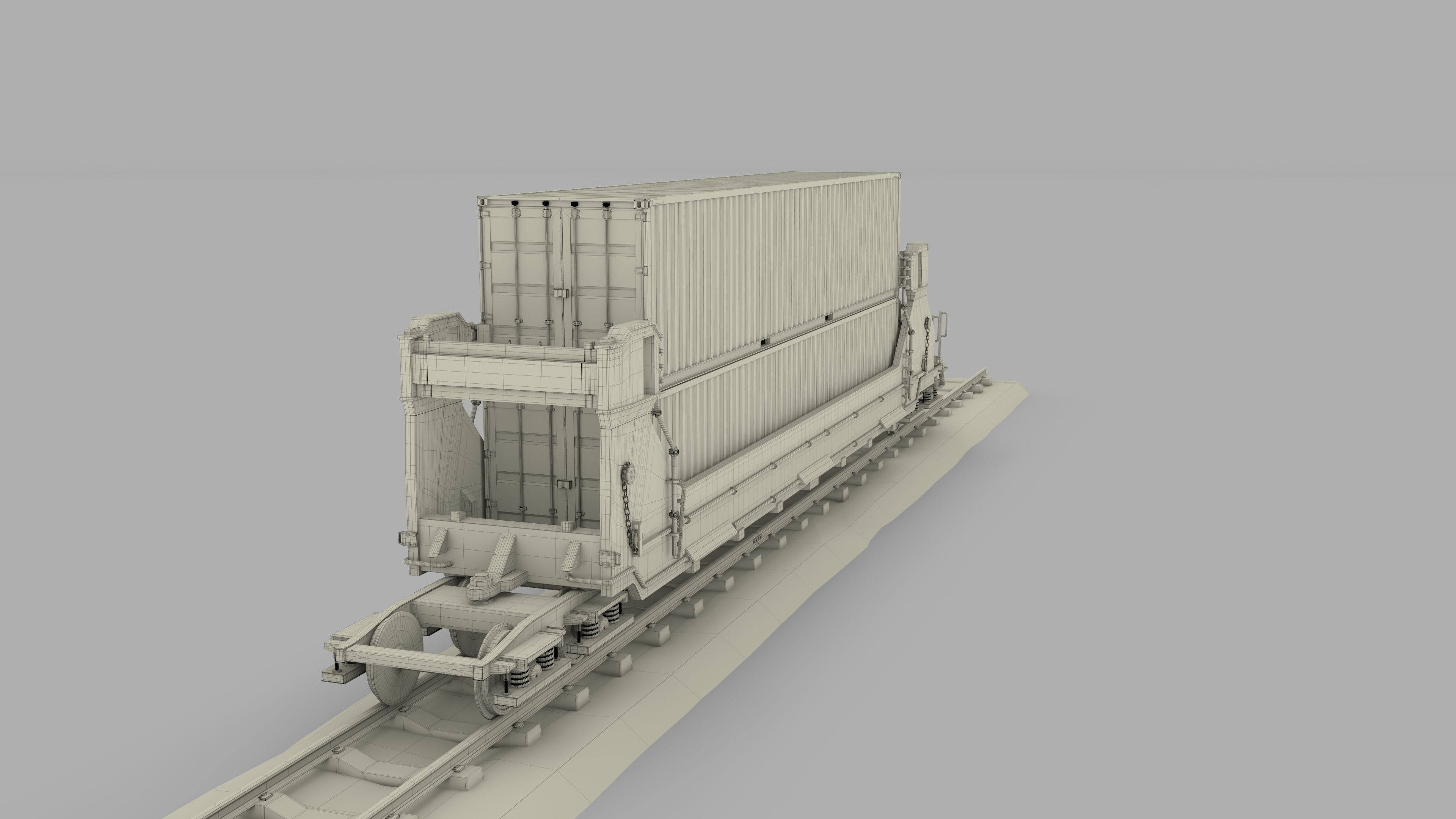 Brown Train Well Car w Containers 3D model_19