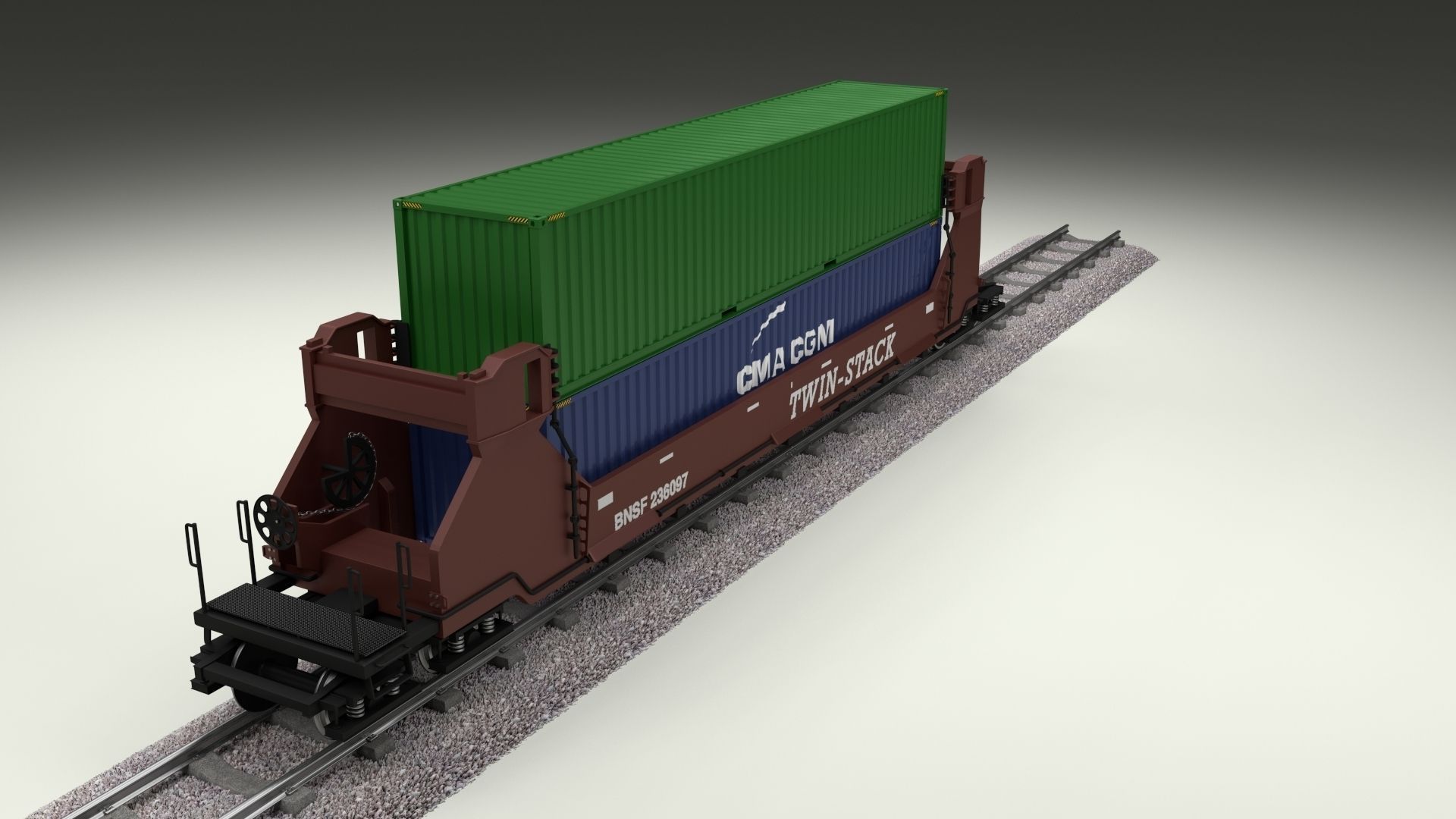 Brown Train Well Car w Containers 3D model_13
