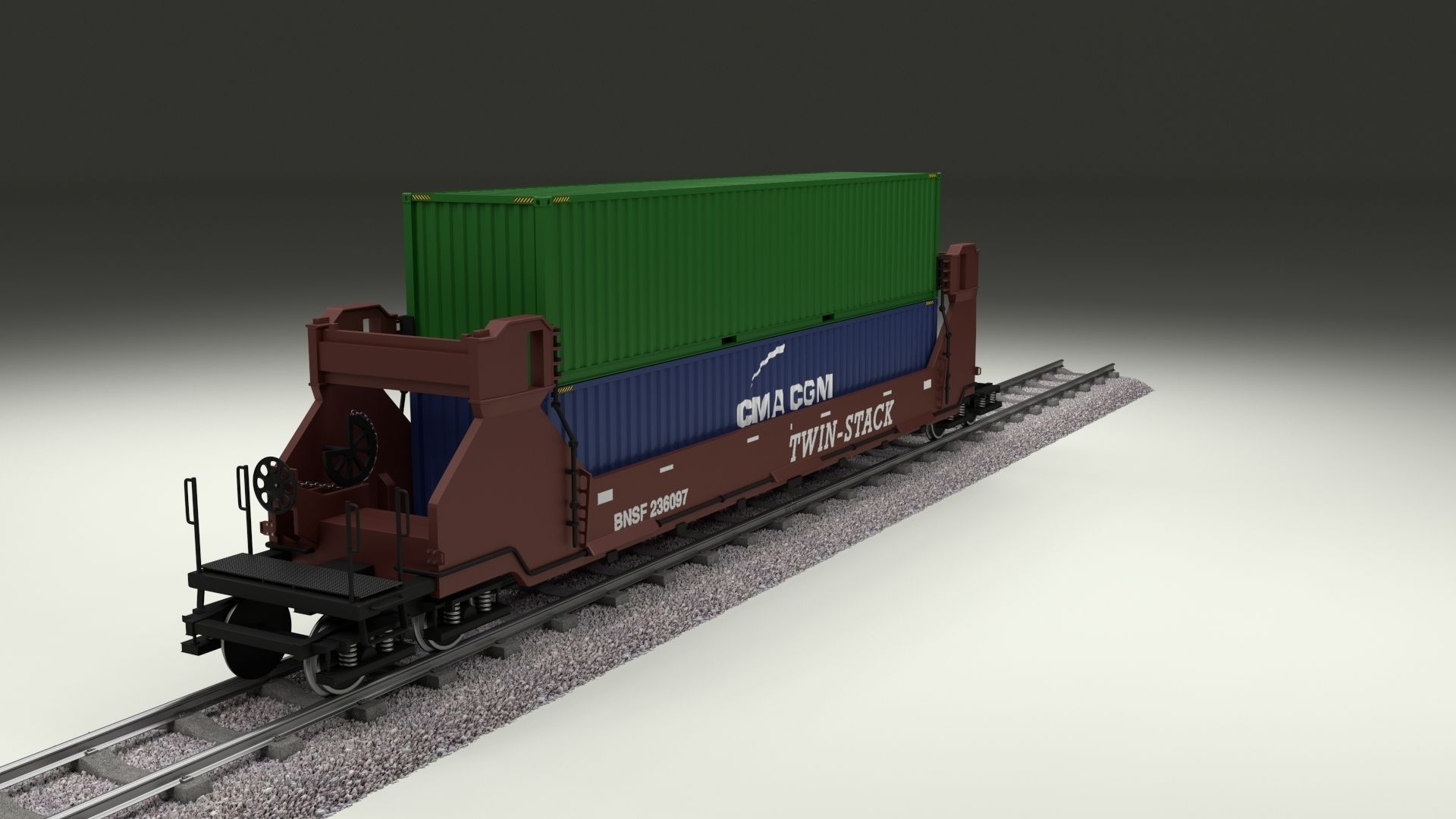 Brown Train Well Car w Containers 3D model_10