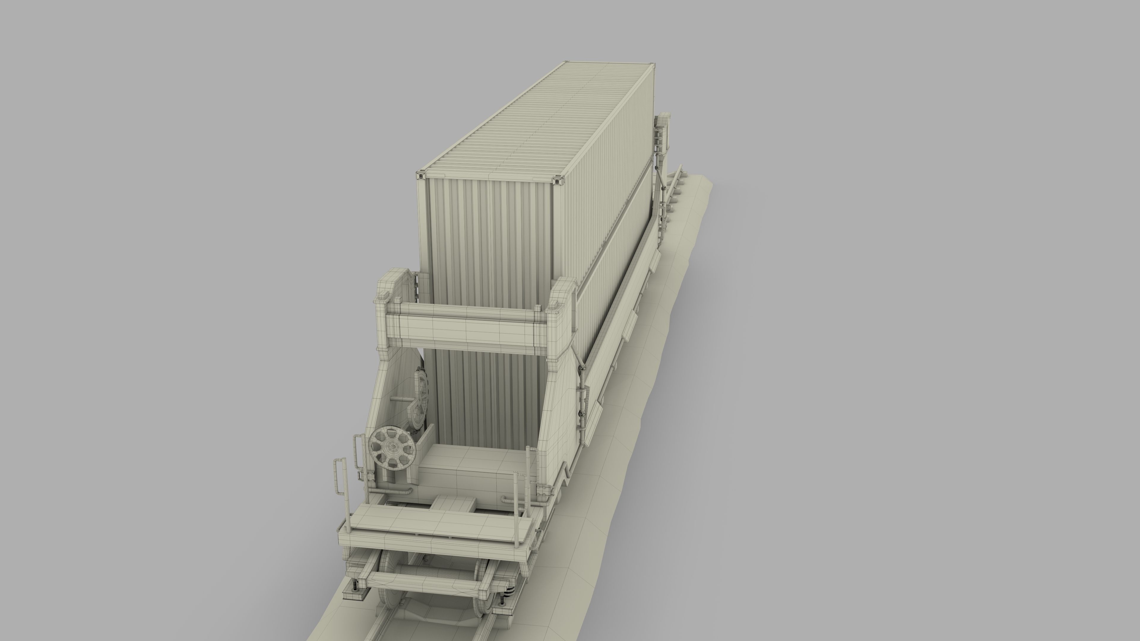 Brown Train Well Car w Containers 3D model_20