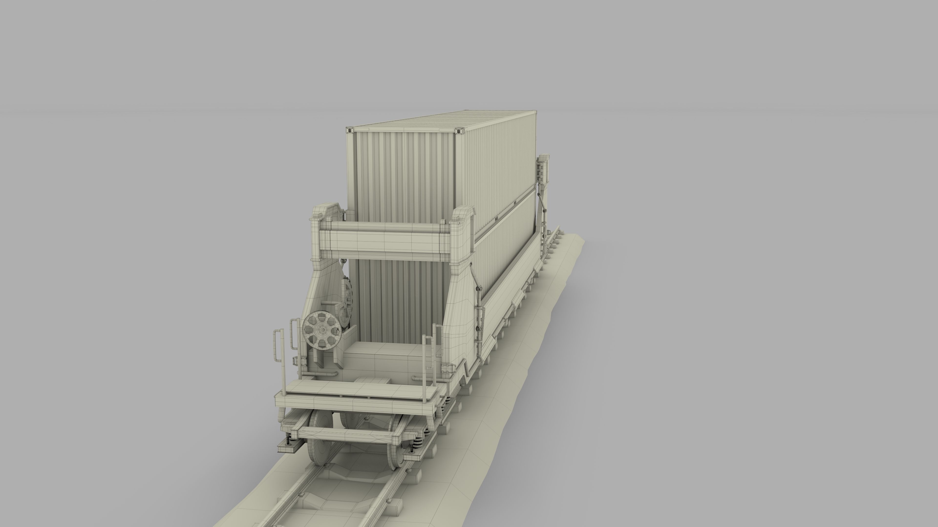Brown Train Well Car w Containers 3D model_21