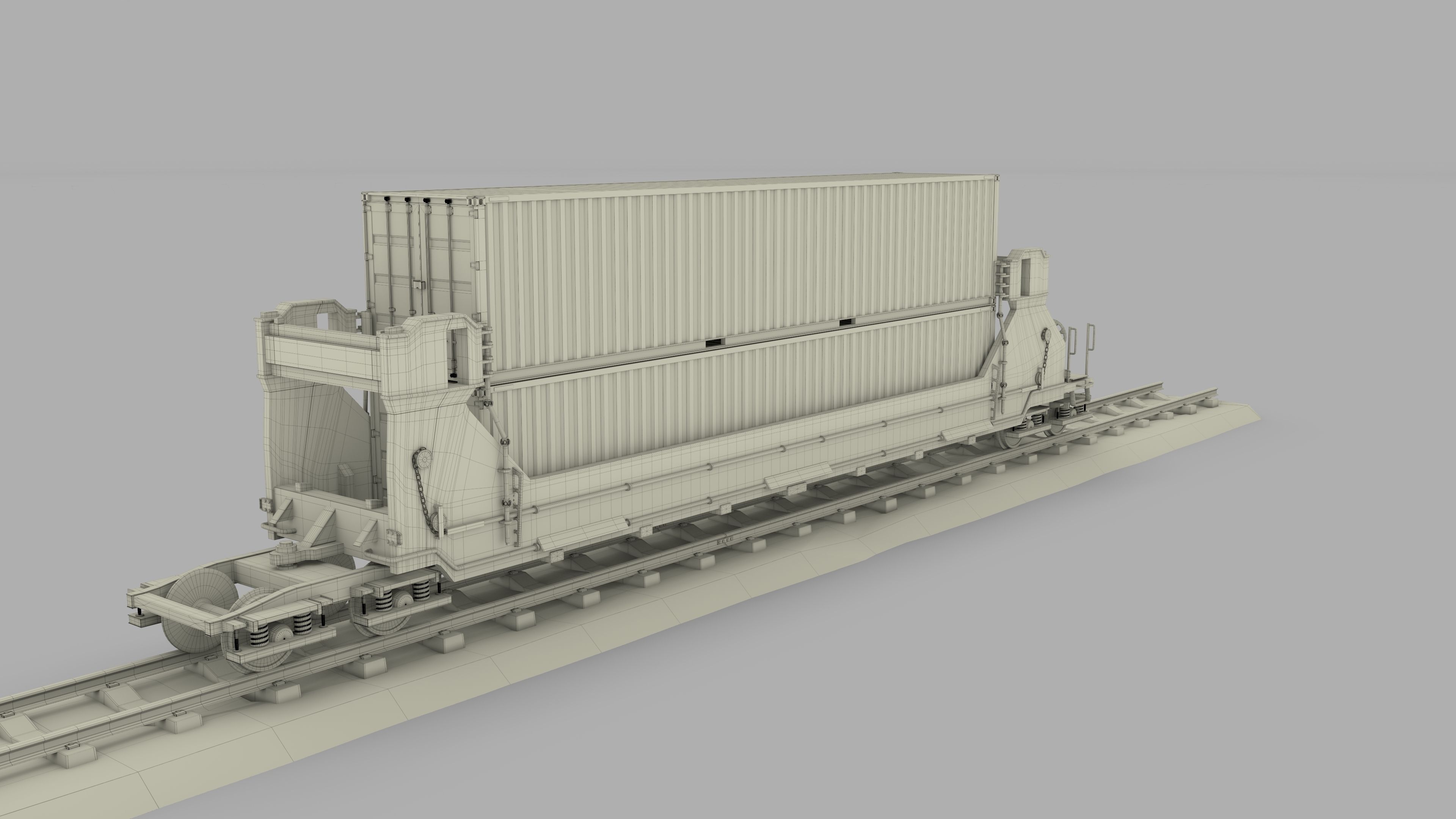 Brown Train Well Car w Containers 3D model_15