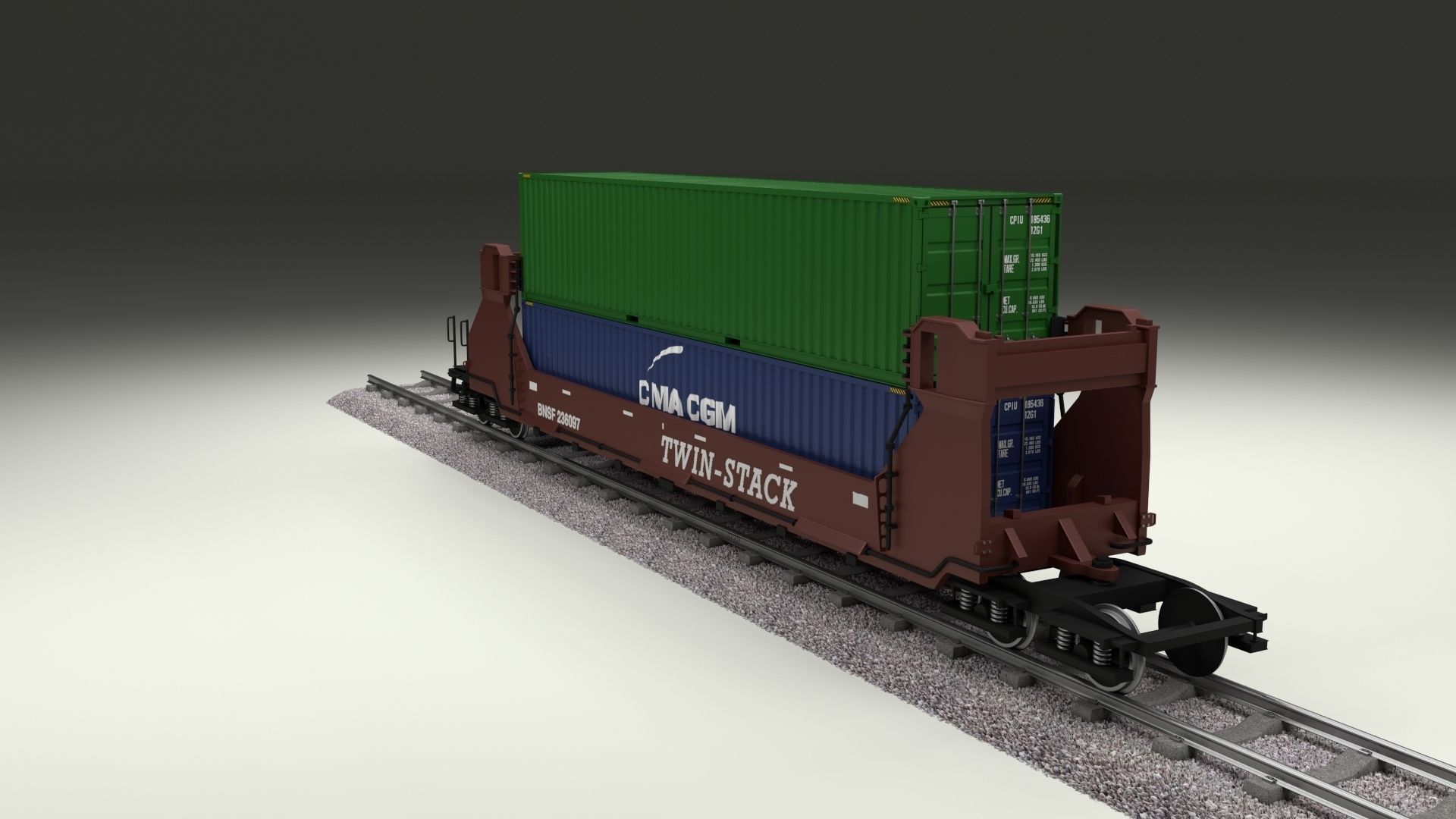 Brown Train Well Car w Containers 3D model_7