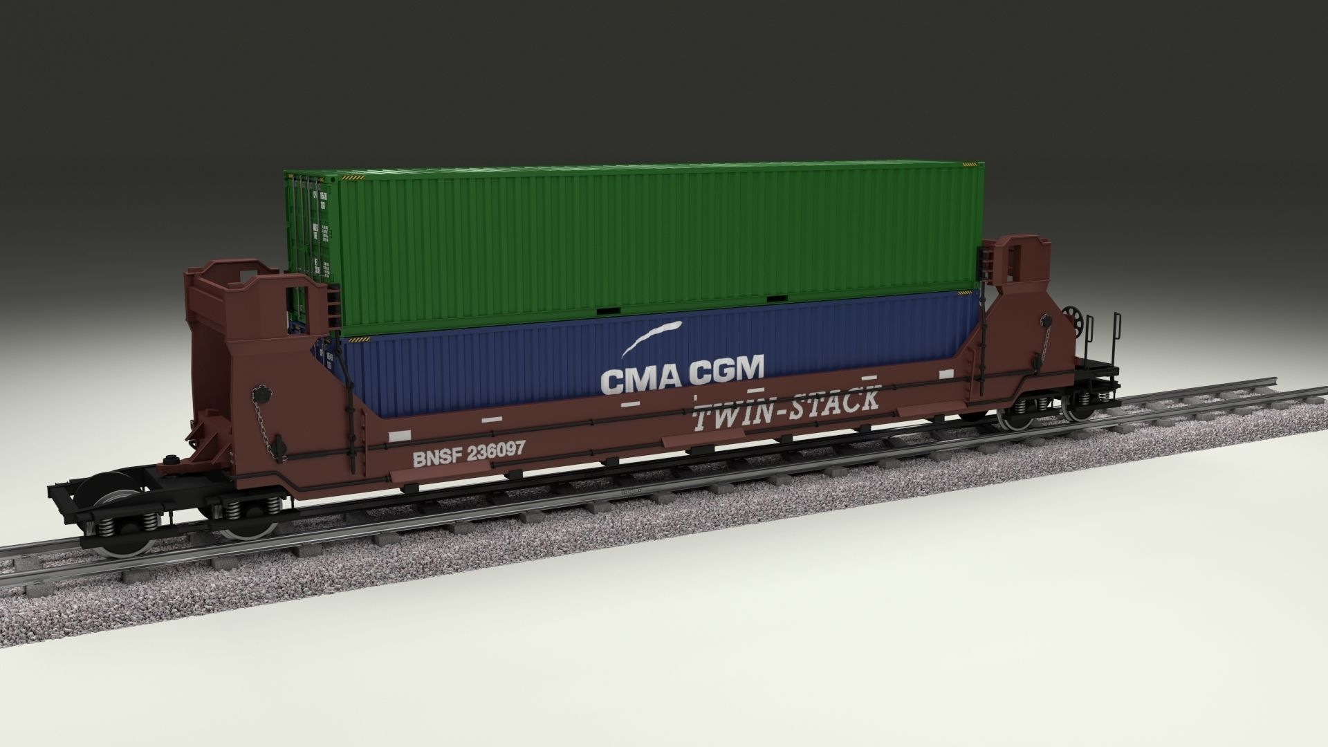 Brown Train Well Car w Containers 3D model_8