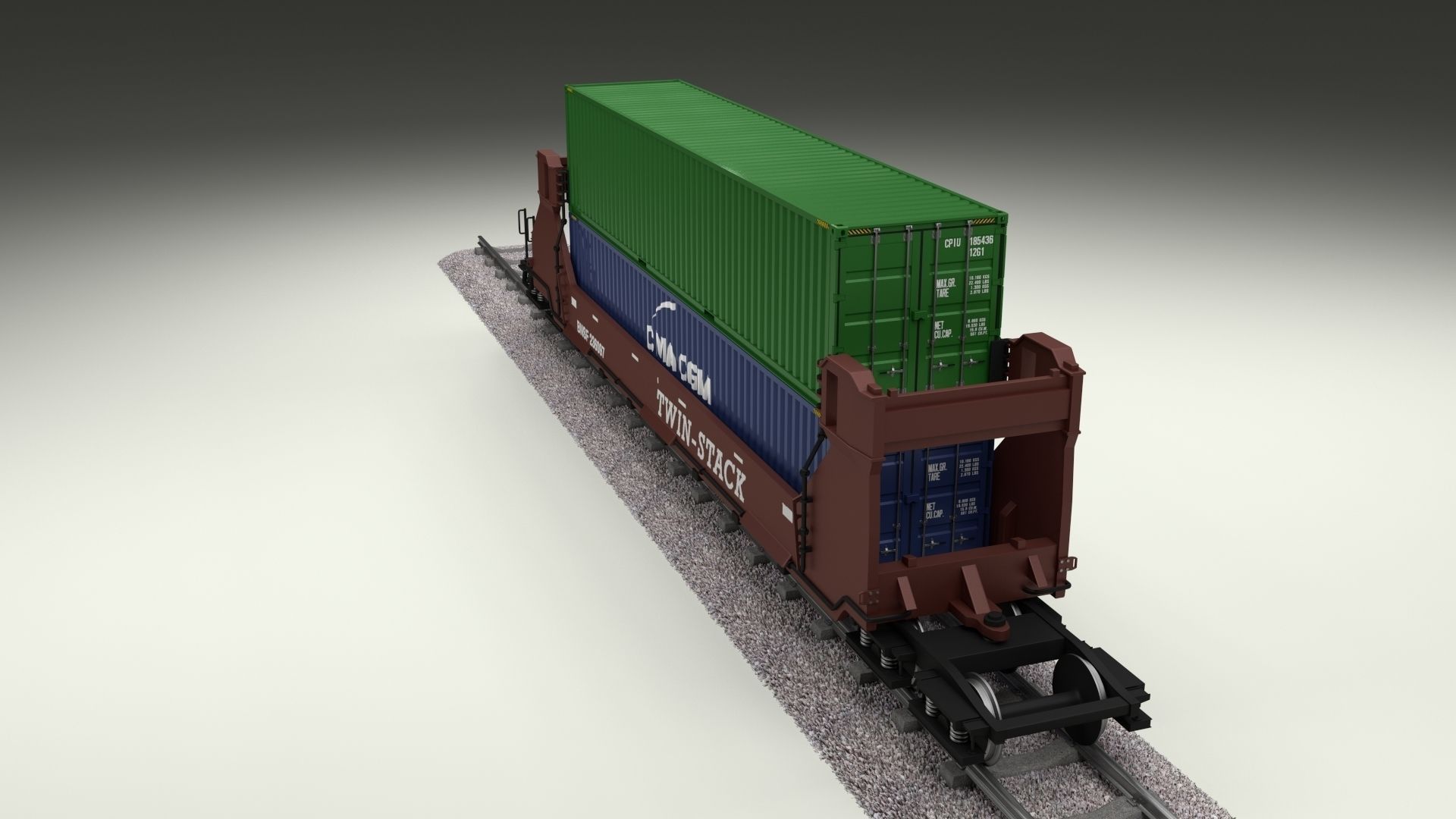Brown Train Well Car w Containers 3D model_3