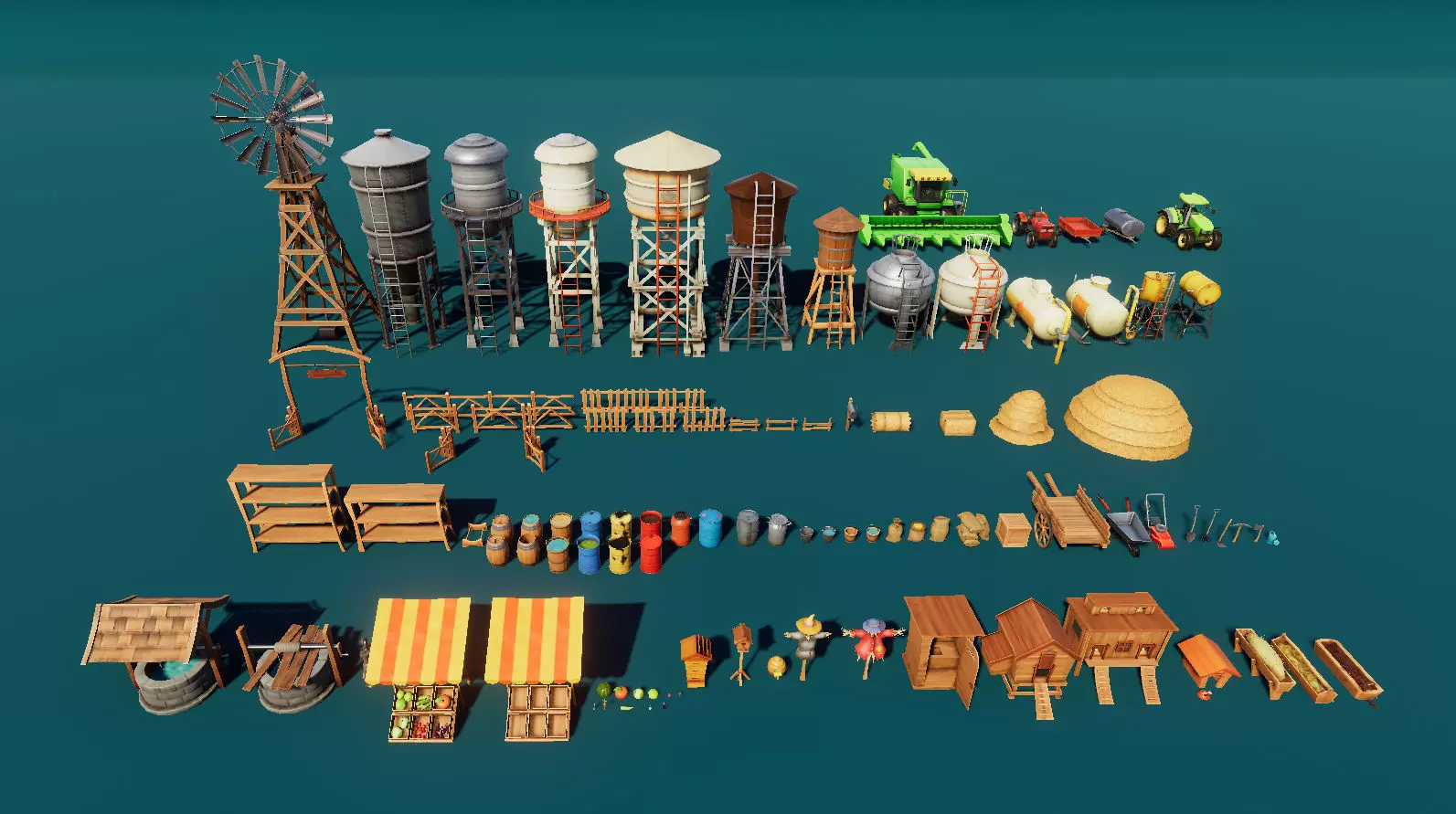Farm Tools and Supplies Stylized Low-poly 3D model_0