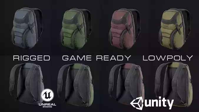 Adventure backpack Low-poly 3D model