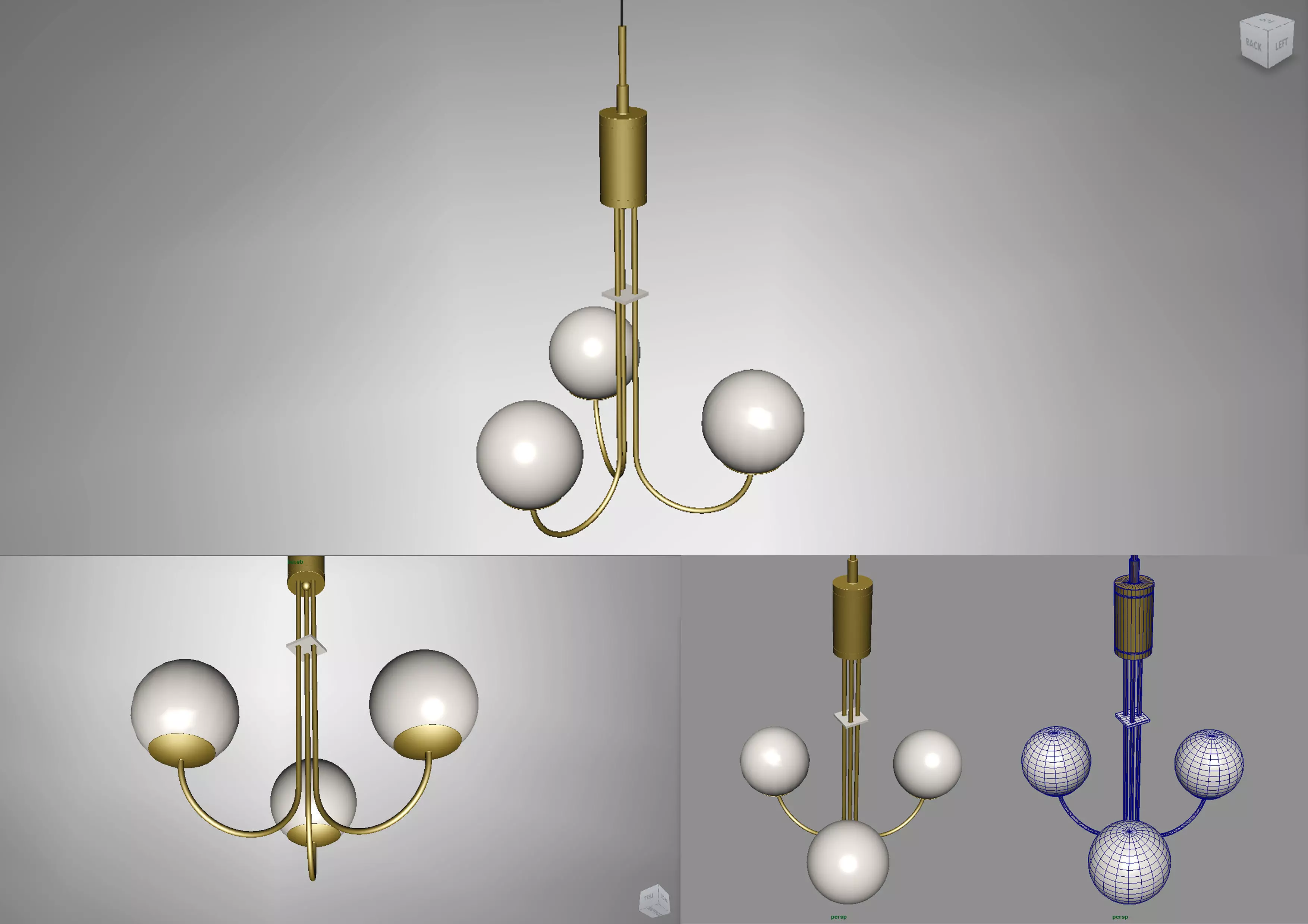 Light-02 pendant light with three balls hanging from it Low-poly 3D model_0