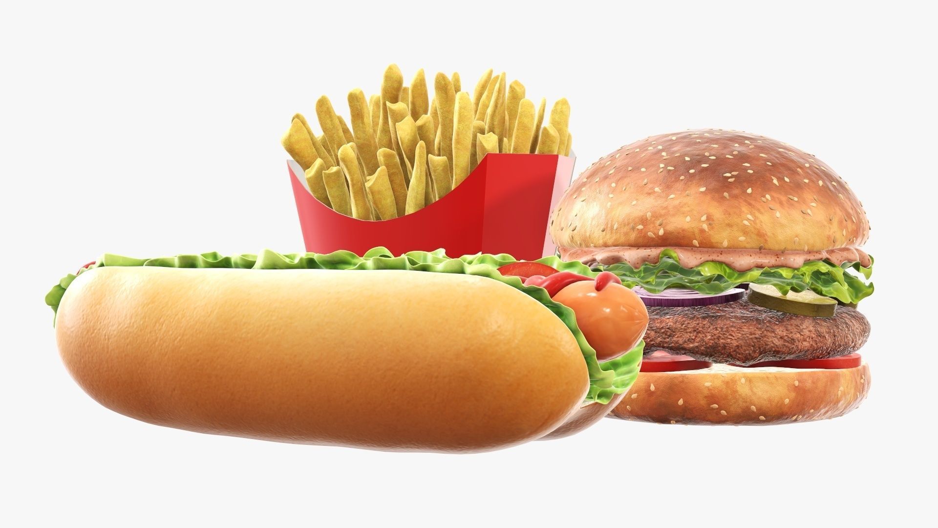 Hamburger French fries hotdog fast food 3D Model Collection_1