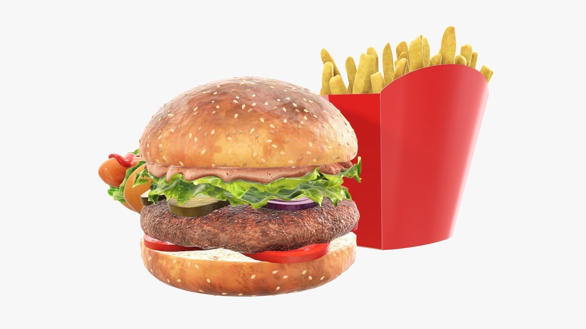 Hamburger French fries hotdog fast food 3D Model Collection_2