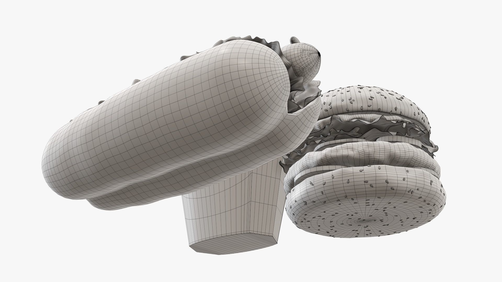 Hamburger French fries hotdog fast food 3D Model Collection_10