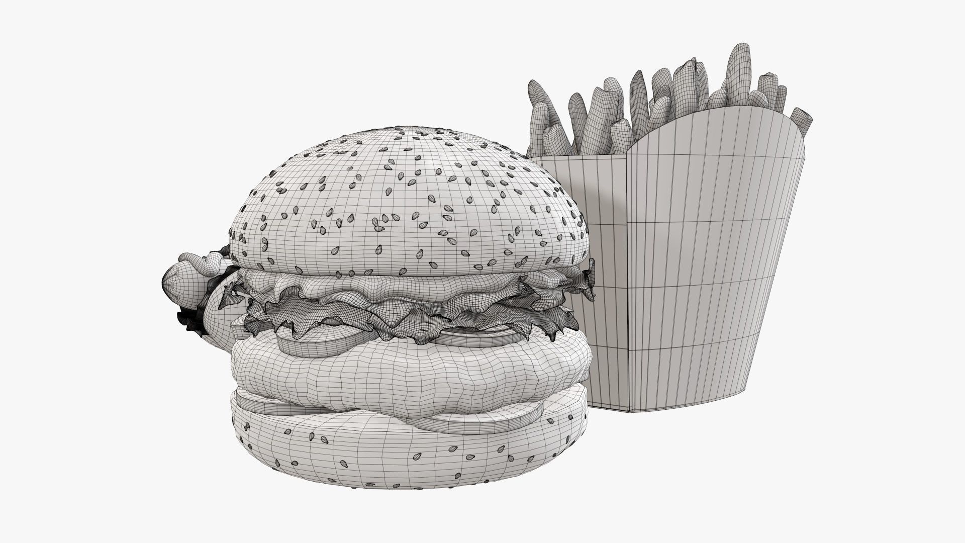 Hamburger French fries hotdog fast food 3D Model Collection_8