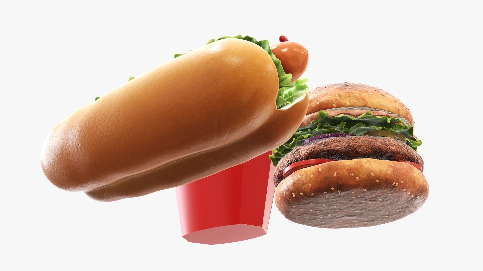 Hamburger French fries hotdog fast food 3D Model Collection_5
