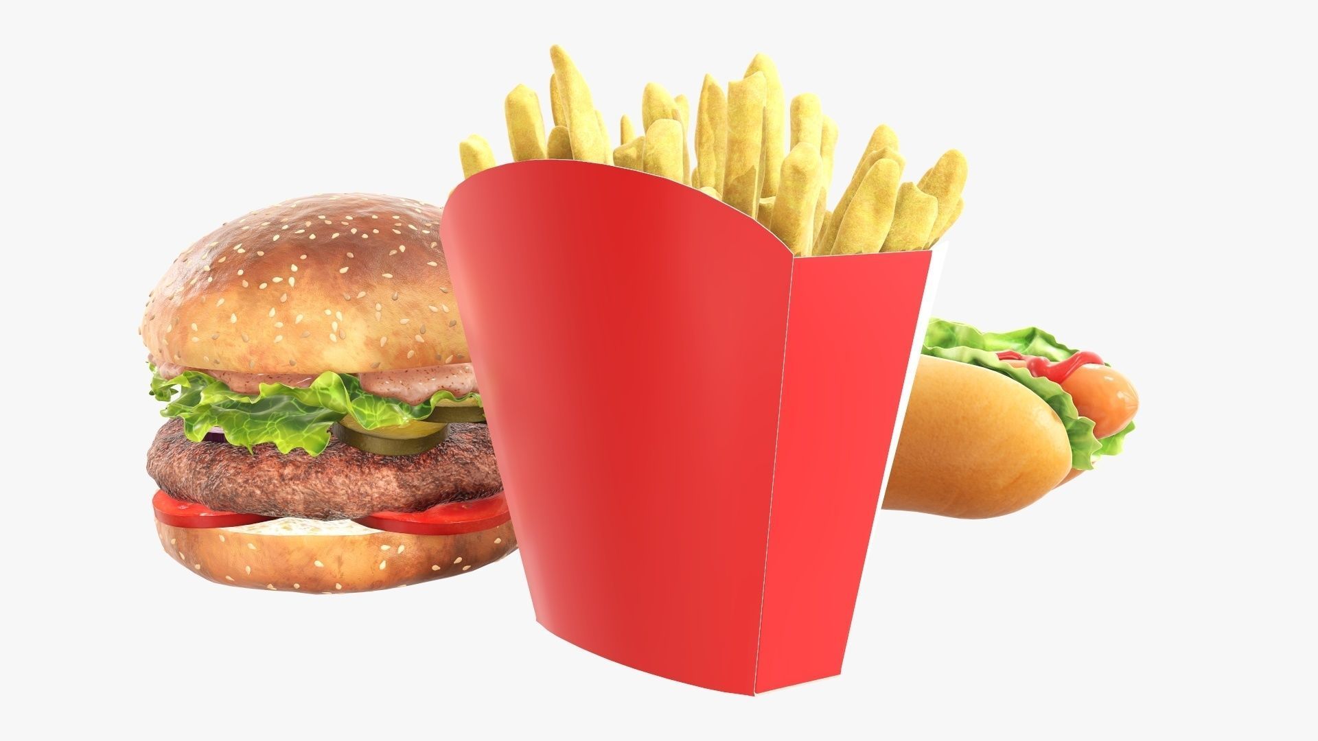 Hamburger French fries hotdog fast food 3D Model Collection_3